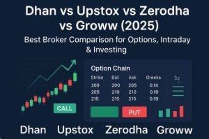 Read more about the article Dhan vs Upstox vs Zerodha vs Groww (2025) — Best Broker Comparison in India