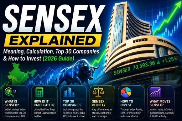 Read more about the article SENSEX Explained: Meaning, Calculation, Top 30 Companies & How to Invest (2026)