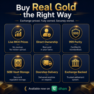 is gold vault dhan safe
should i buy gold from dhan
gold vault vs ETF india
gold vault vs digital gold which is better
how to take delivery of gold from exchange
safest way to store gold in india
buy gold without jeweller india
gold investment with physical delivery india
is digital gold safe in india