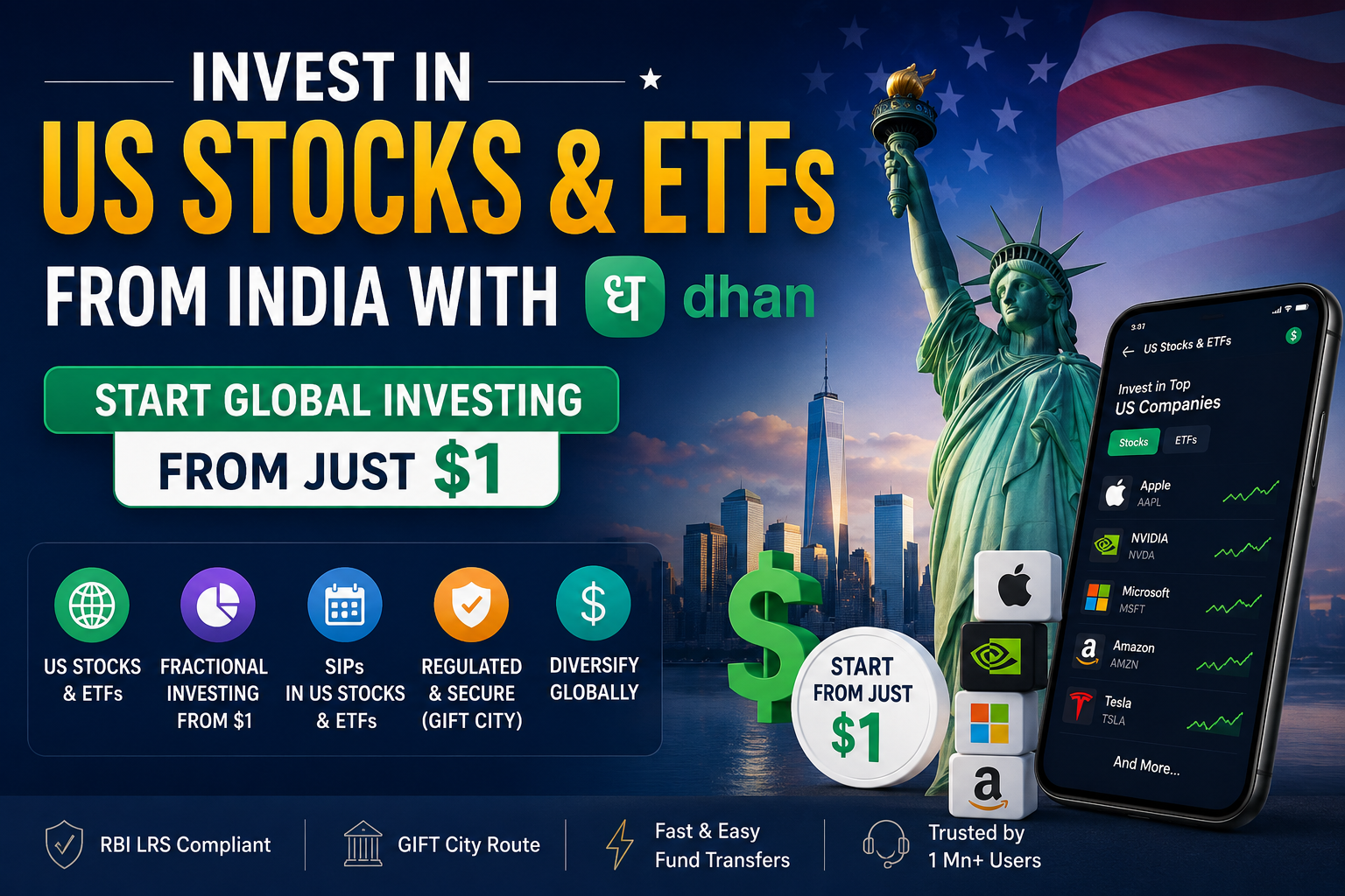 Read more about the article How to Invest in US Stocks & ETFs from India with Dhan (Start from Just $1)